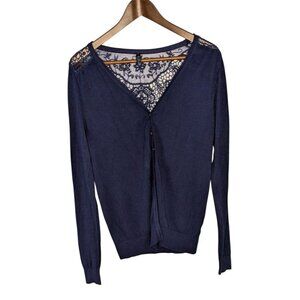 Women's Navy Blue Lace Back Cardigan Button Front XL Laps
